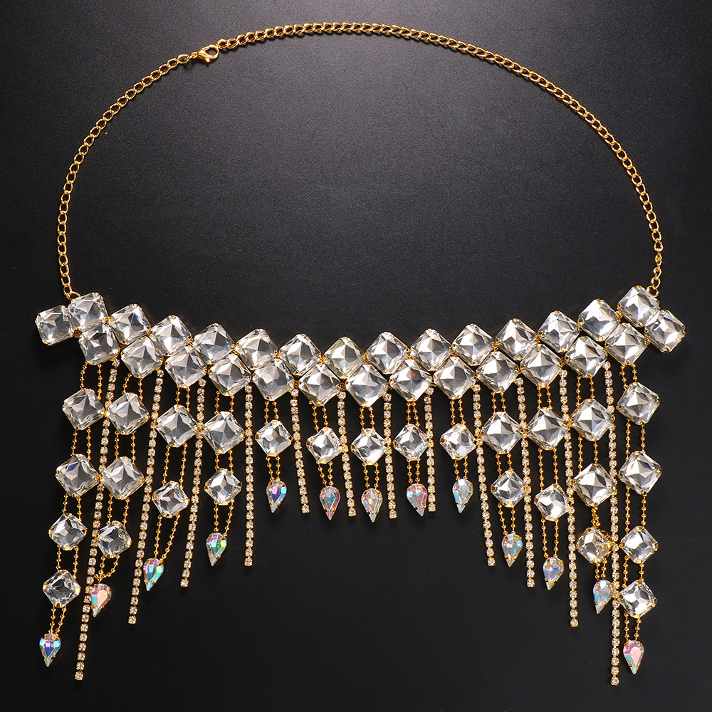 Gold-tone hair chain with layered colorful crystal strands