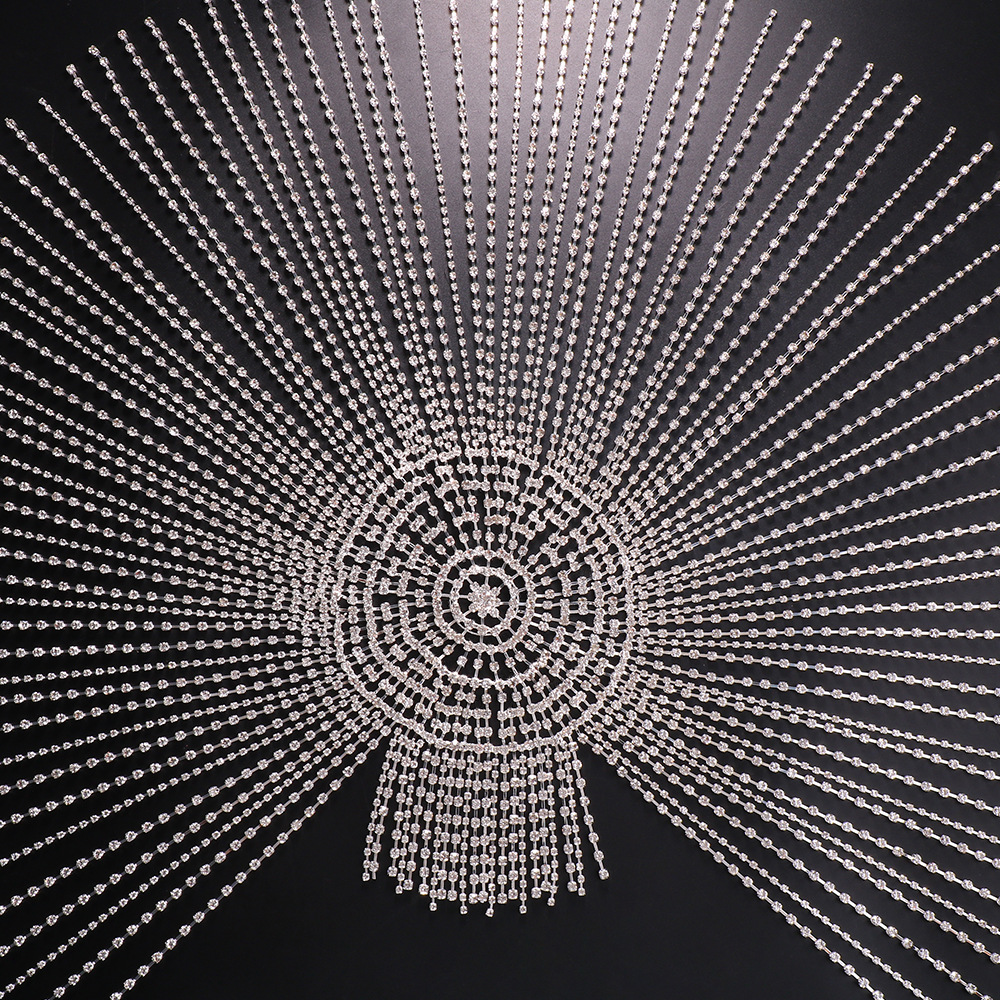 Silver radiating rhinestone head chain laid flat