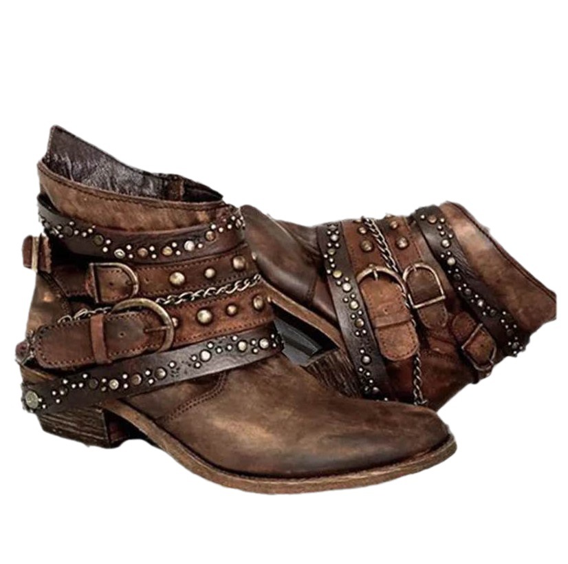 European and American autumn and winter thick heel belt short tube single boot women image 6