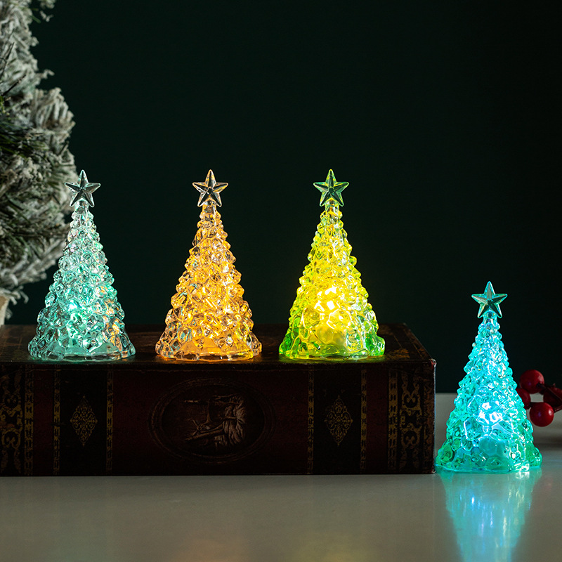 Christmas decoration mini luminous Christmas tree transparent crystal night light cross-border desktop decoration props small gifts