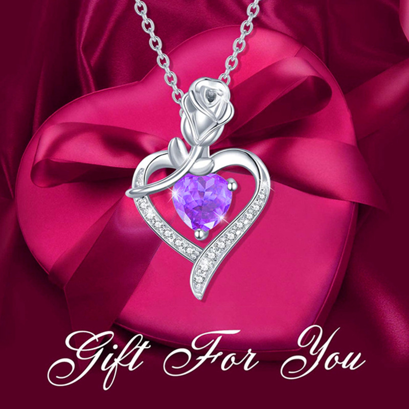 Fashionable Women's Rose Heart Shape Diamond Pendant Necklace Mother's Day Gift