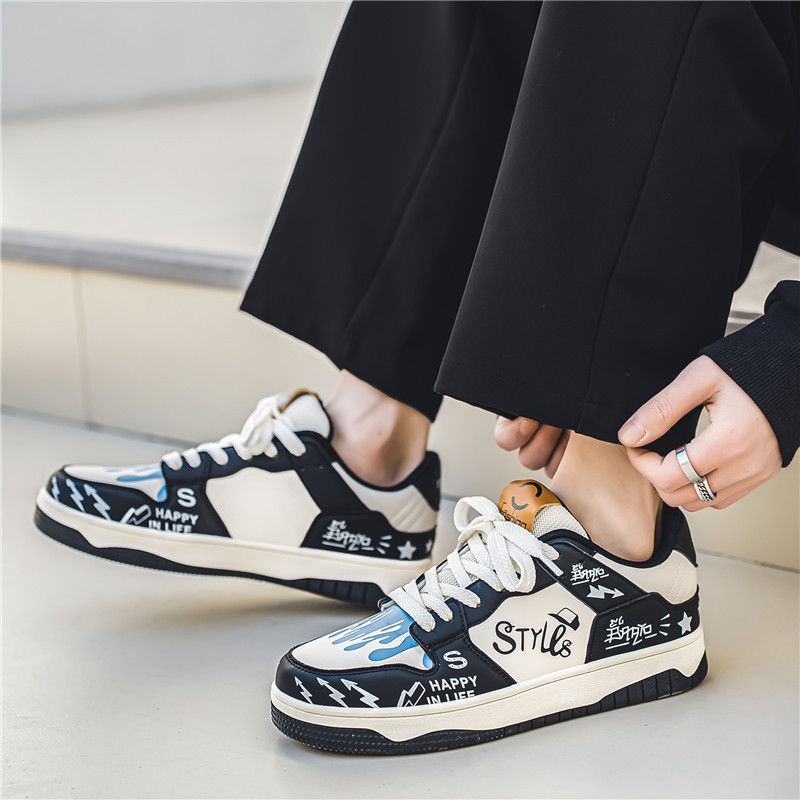 Low cut lace up men's shoes Korean version fashionable color blocked student shoes outdoor niche casual board shoes image 7