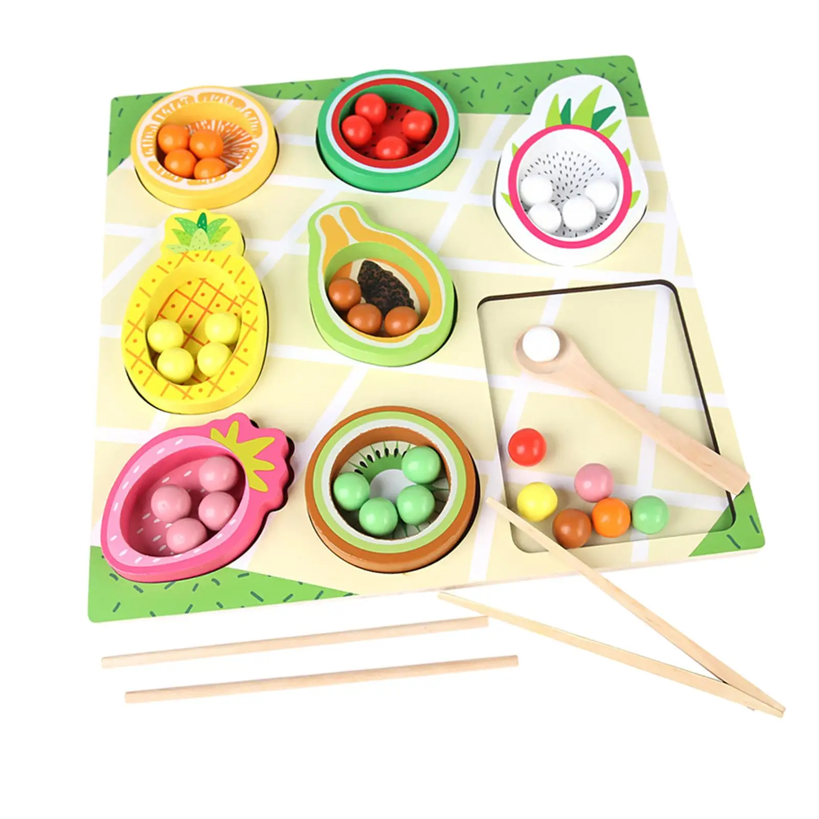 Wooden Peg Board Game Color Classification Beads Clip Game Fruit Cognitive Toy Color Sorting Toy for Children Girls and Boys