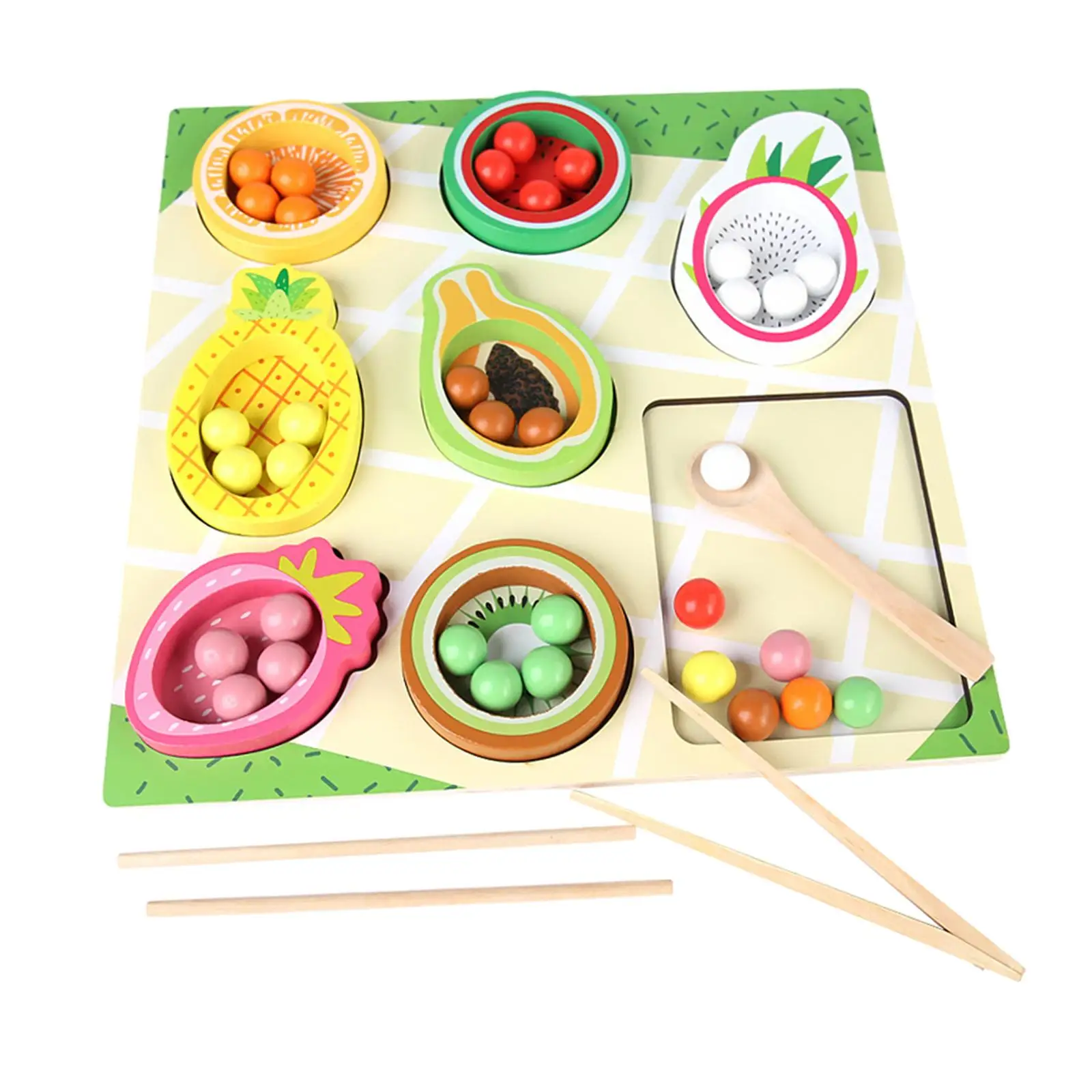 Wooden Peg Board Game Color Classification Beads Clip Game Fruit Cognitive Toy Color Sorting Toy for Children Girls and Boys