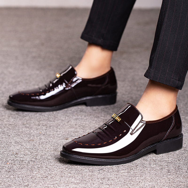 leather shoes, men's breathable Korean style shoes, business formal low cut shoes
