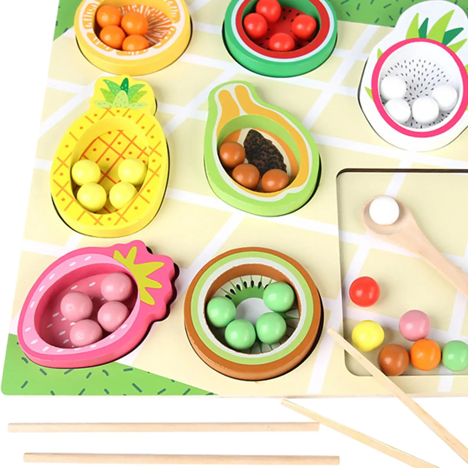Wooden Peg Board Game Color Classification Beads Clip Game Fruit Cognitive Toy Color Sorting Toy for Children Girls and Boys