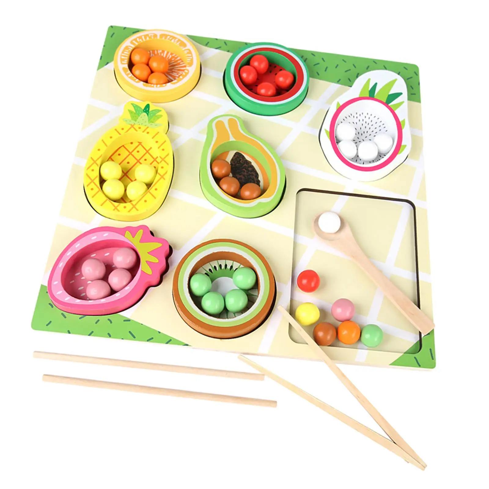 Wooden Peg Board Game Color Classification Beads Clip Game Fruit Cognitive Toy Color Sorting Toy for Children Girls and Boys