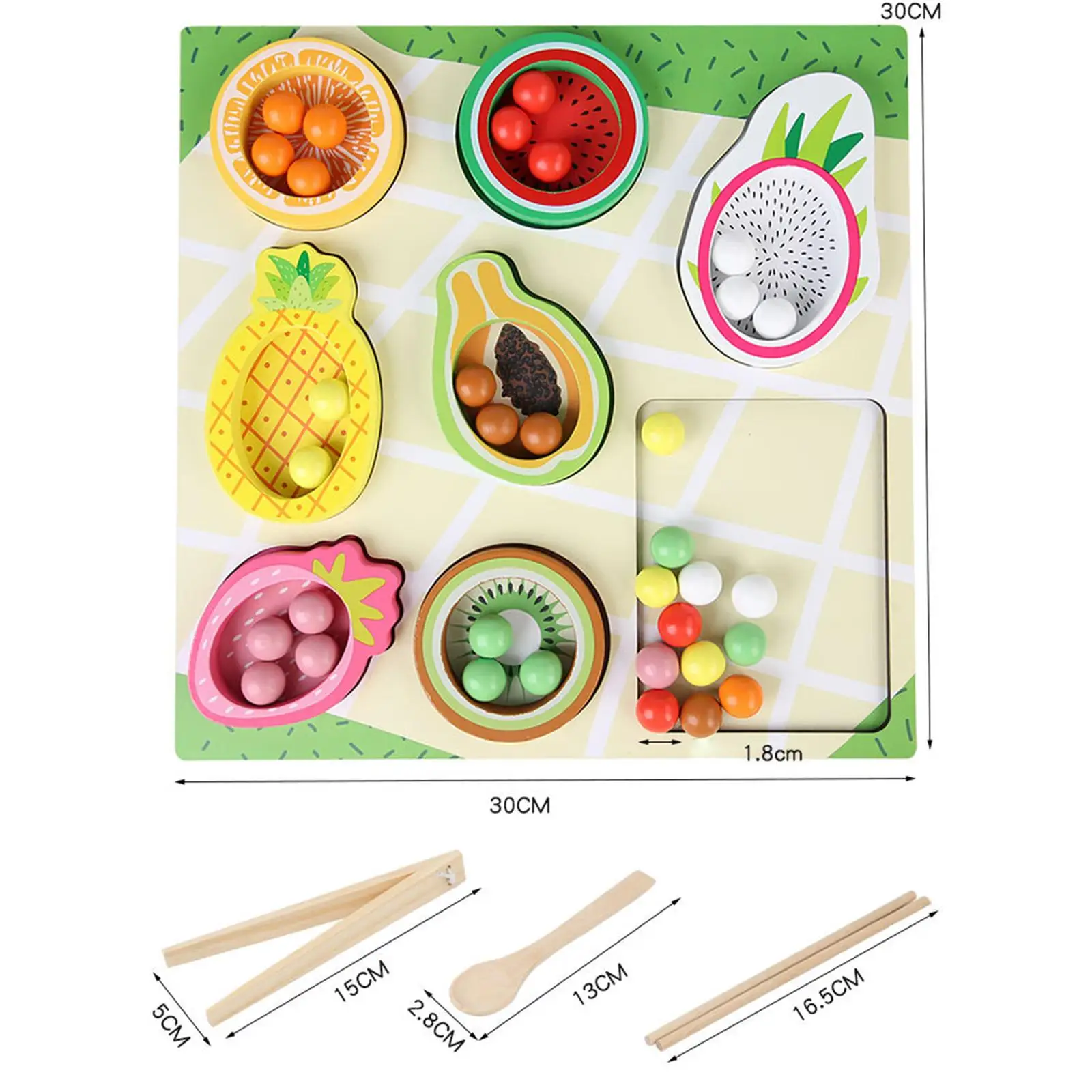 Wooden Peg Board Game Color Classification Beads Clip Game Fruit Cognitive Toy Color Sorting Toy for Children Girls and Boys