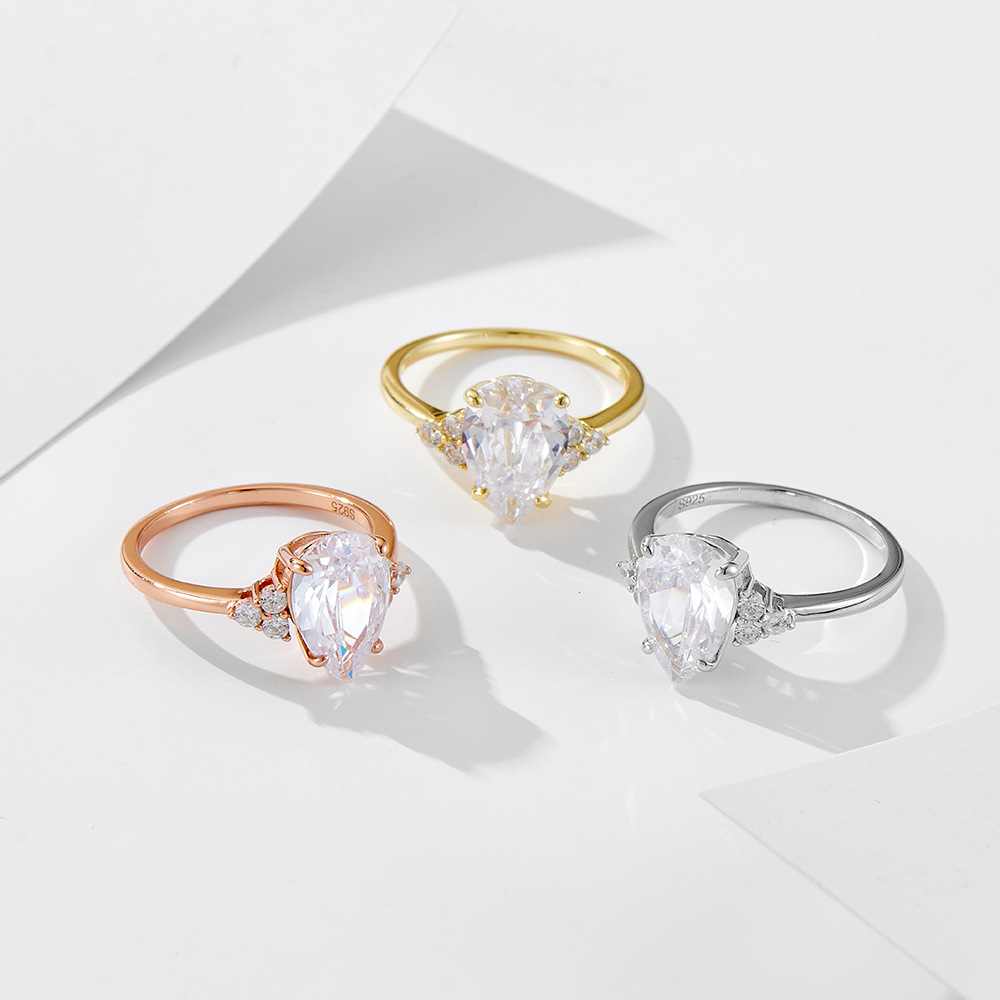 S925 Sliver Moissanite Rings for Women D VVS1 Pear Shape Diamond Engagement Wedding Fine Jewelry