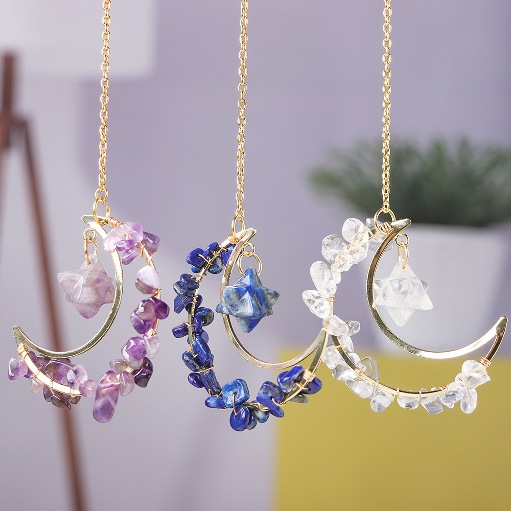 Natural crystal broken stone moon pendant Melkaba DIY woven wind chime pendant decoration crystal