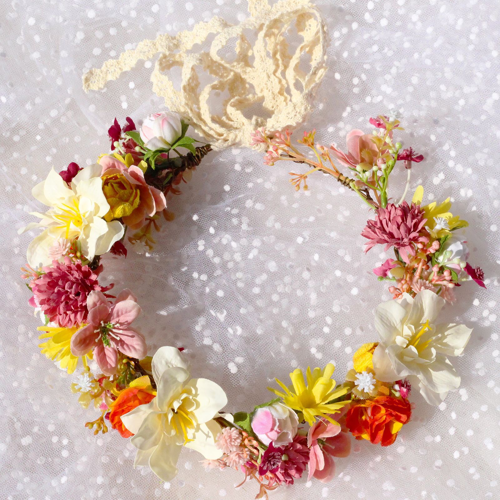 Autumn Flower Wreath Headwear Handmade Fabric Headflower Wedding Headband Bridal Ladies Scenic