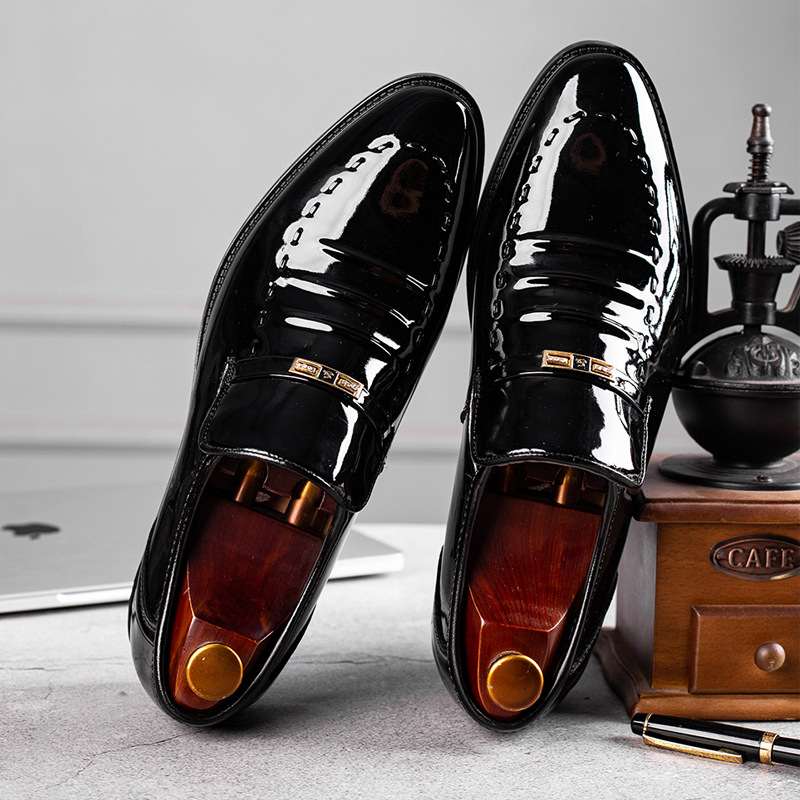 leather shoes, men's breathable Korean style shoes, business formal low cut shoes image 6