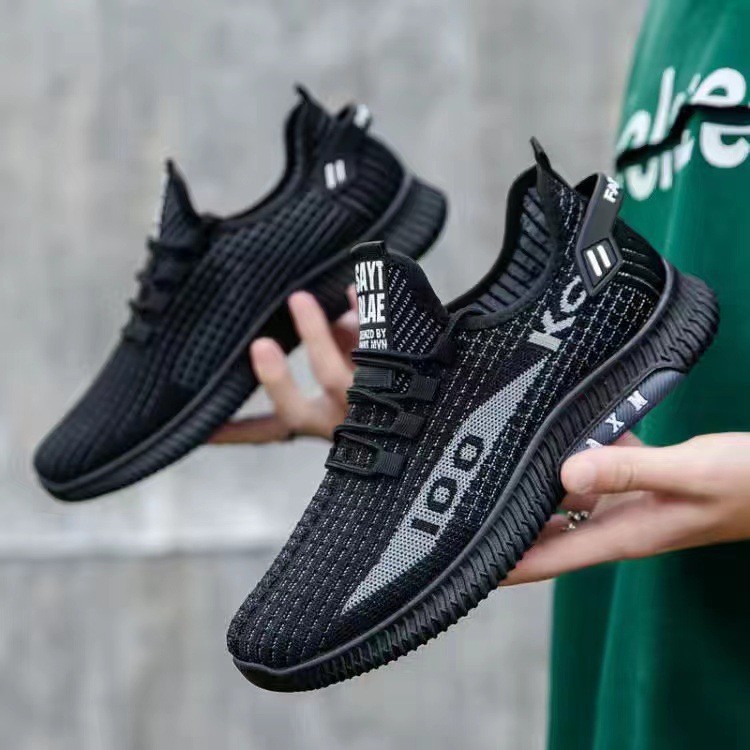autumn sports shoes with fly woven mesh breathable running shoes for youth Korean version lightweight soft sole comfortable men's shoes