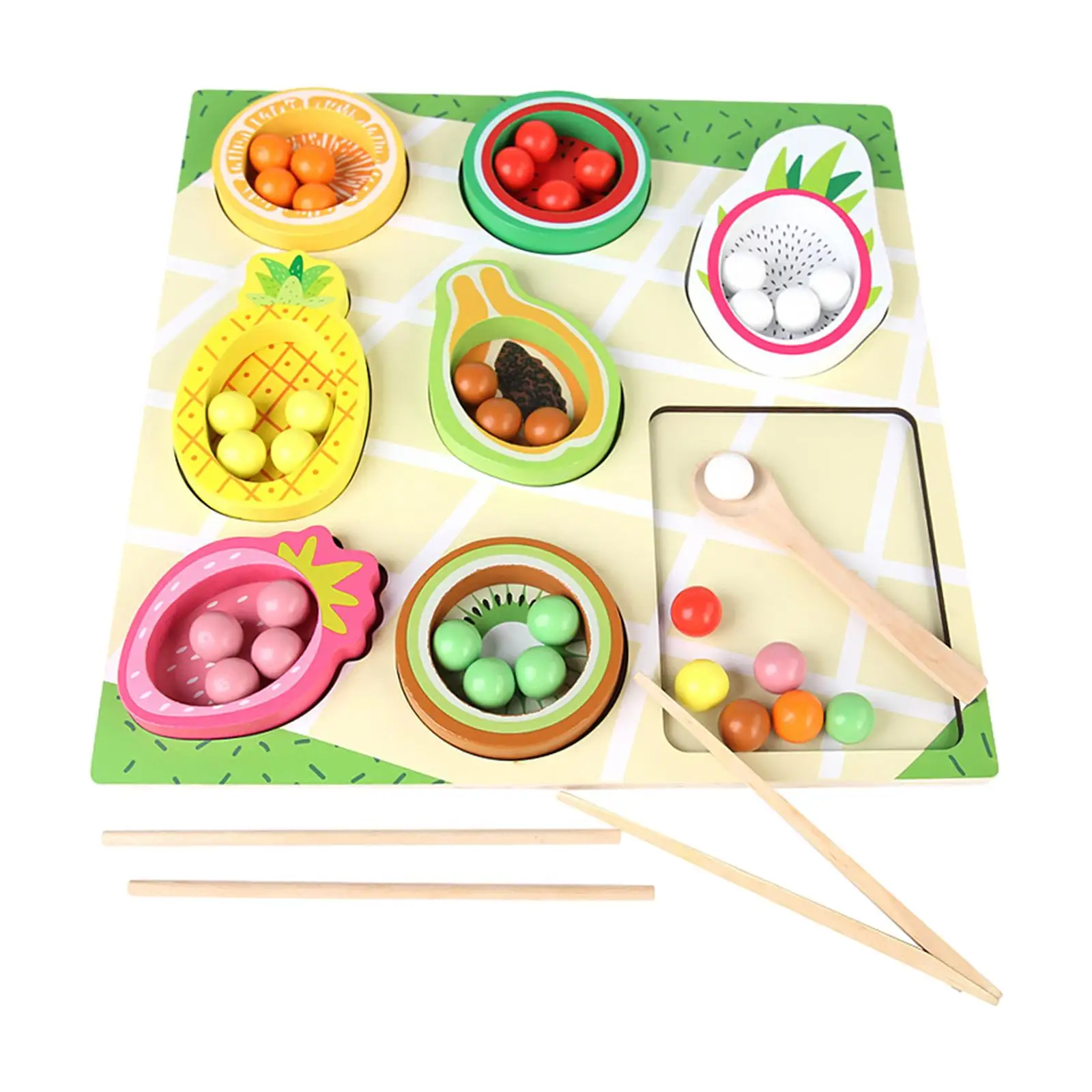 Wooden Peg Board Game Color Classification Beads Clip Game Fruit Cognitive Toy Color Sorting Toy for Children Girls and Boys