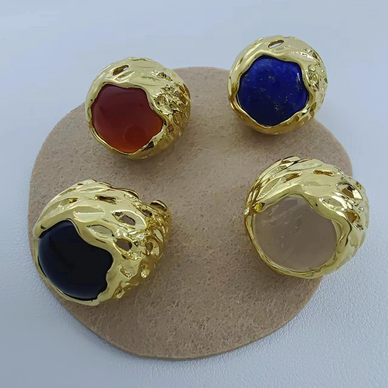 Round texture hollow natural stone ring Barcelona original design fashion retro high-end hand