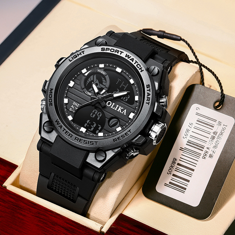 Men's dual display waterproof electronic watch, outdoor sports timing multifunctional quartz