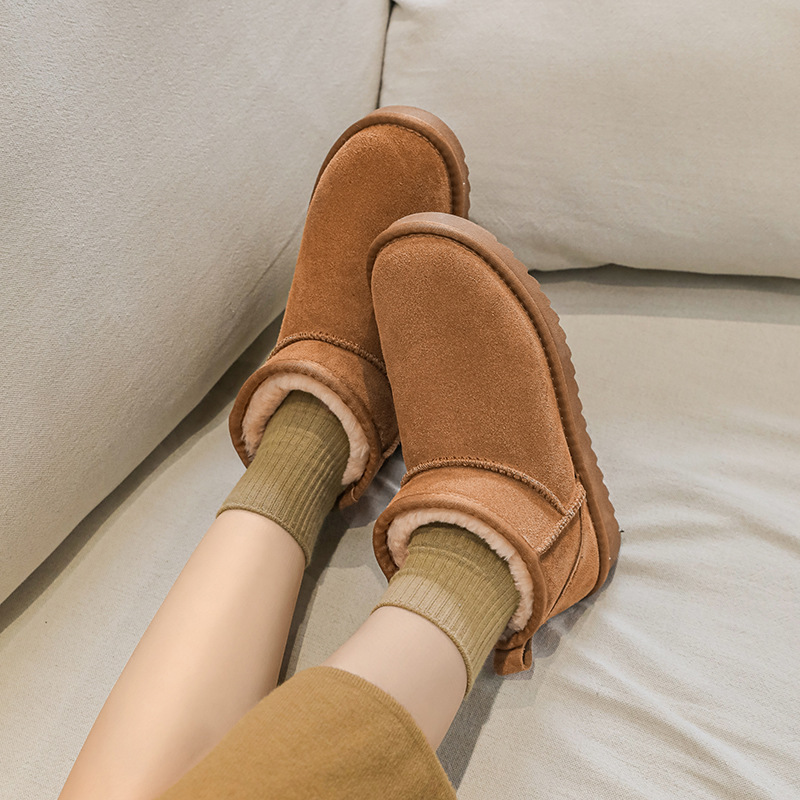 Snow boots for women warm fur integrated short tube boots with thick fleece and anti slip properties image 9