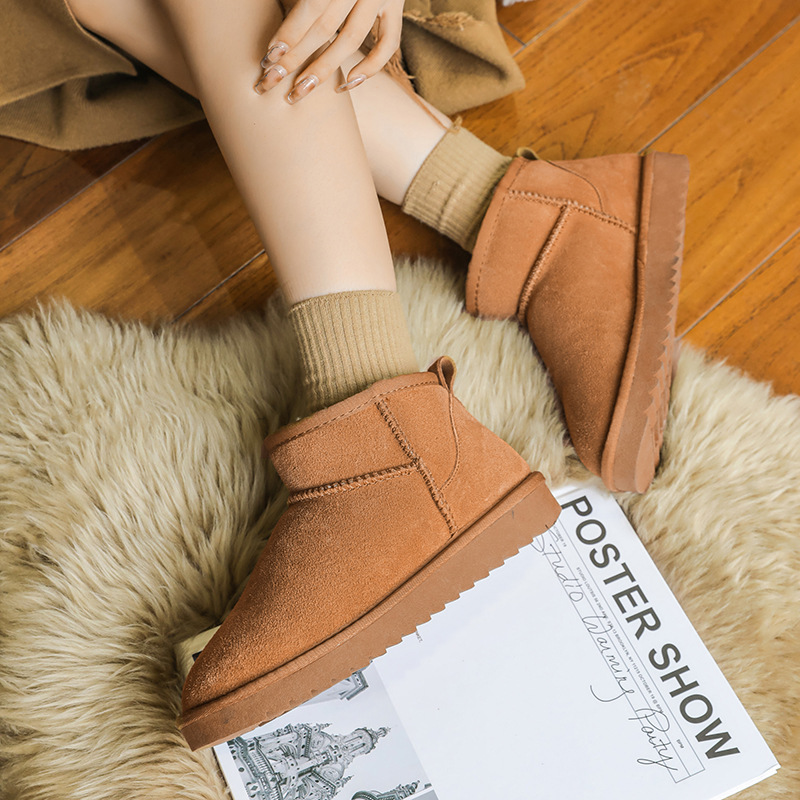 Snow boots for women warm fur integrated short tube boots with thick fleece and anti slip properties image 8