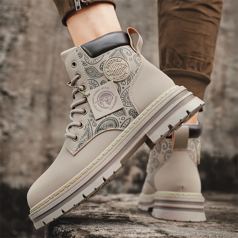 Men's high top Martin boots autumn and winter outdoor casual workwear shoes retro frosted surface thick soled yellow boots image 8