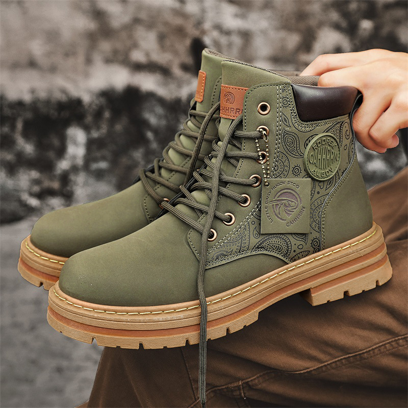 Men's high top Martin boots autumn and winter outdoor casual workwear shoes retro frosted surface thick soled yellow boots image 7
