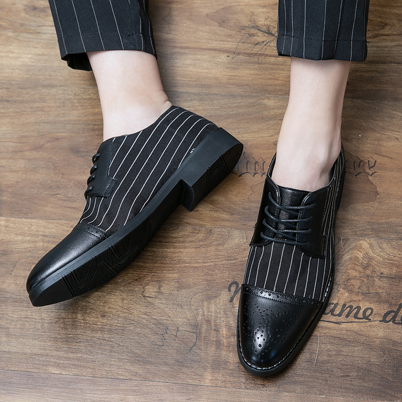 British style men's casual striped breathable business leather shoes image 3