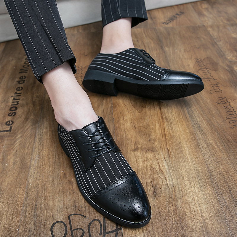 British style men's casual striped breathable business leather shoes image 4