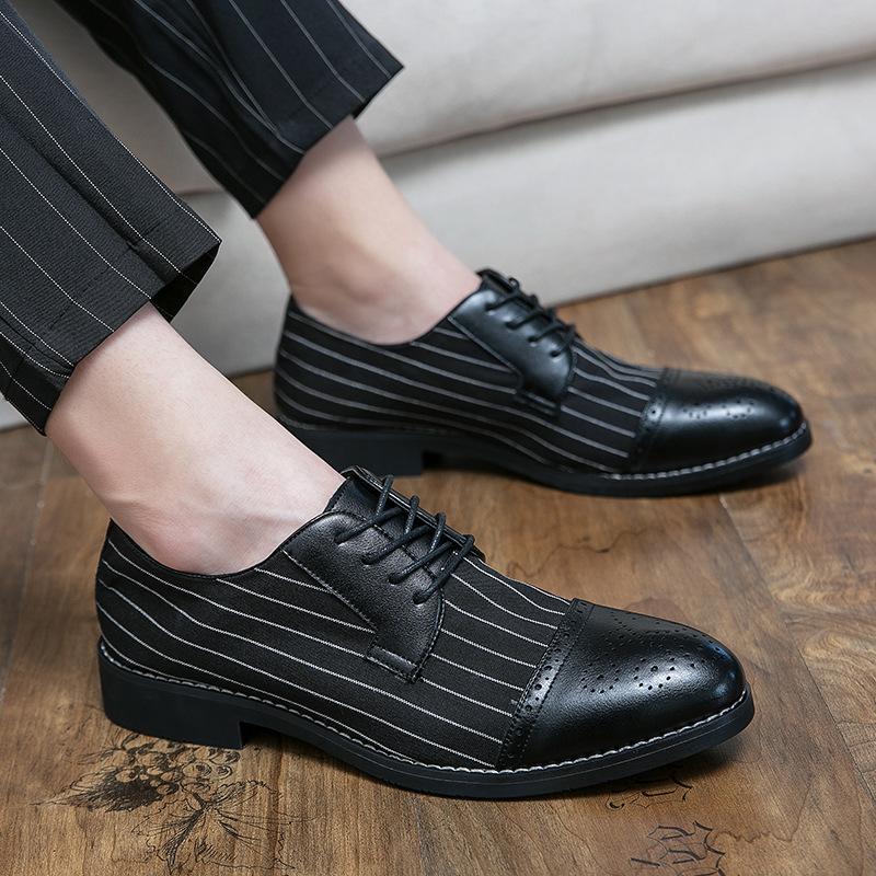 British style men's casual striped breathable business leather shoes image 5