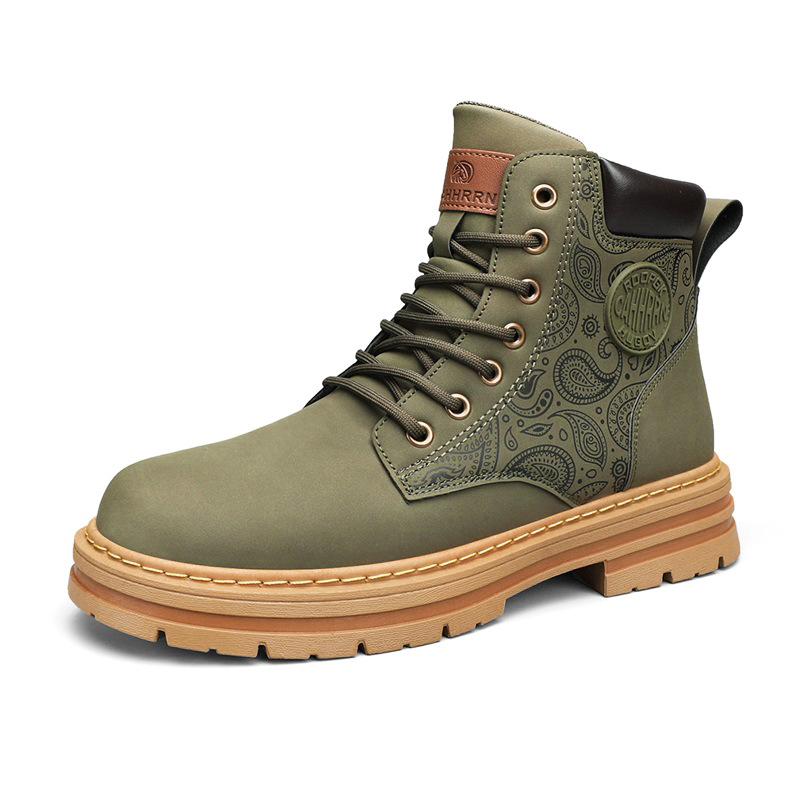 Men's high top Martin boots autumn and winter outdoor casual workwear shoes retro frosted surface thick soled yellow boots image 3