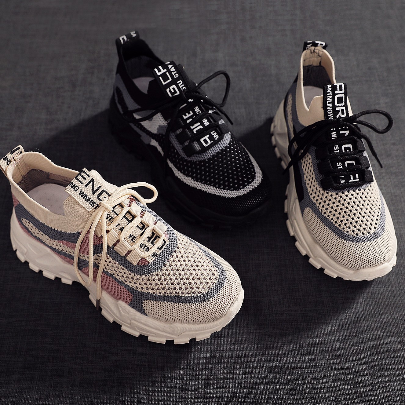 Flyknit shoes breathable and comfortable thick soled shoes dad shoes women's sports shoes image 6
