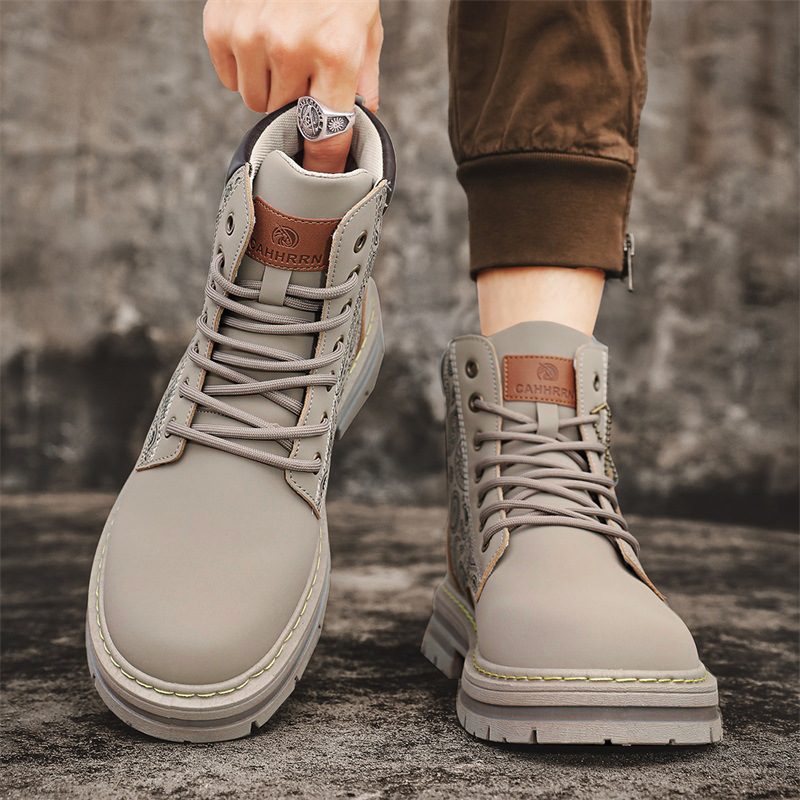 Men's high top Martin boots autumn and winter outdoor casual workwear shoes retro frosted surface thick soled yellow boots image 6