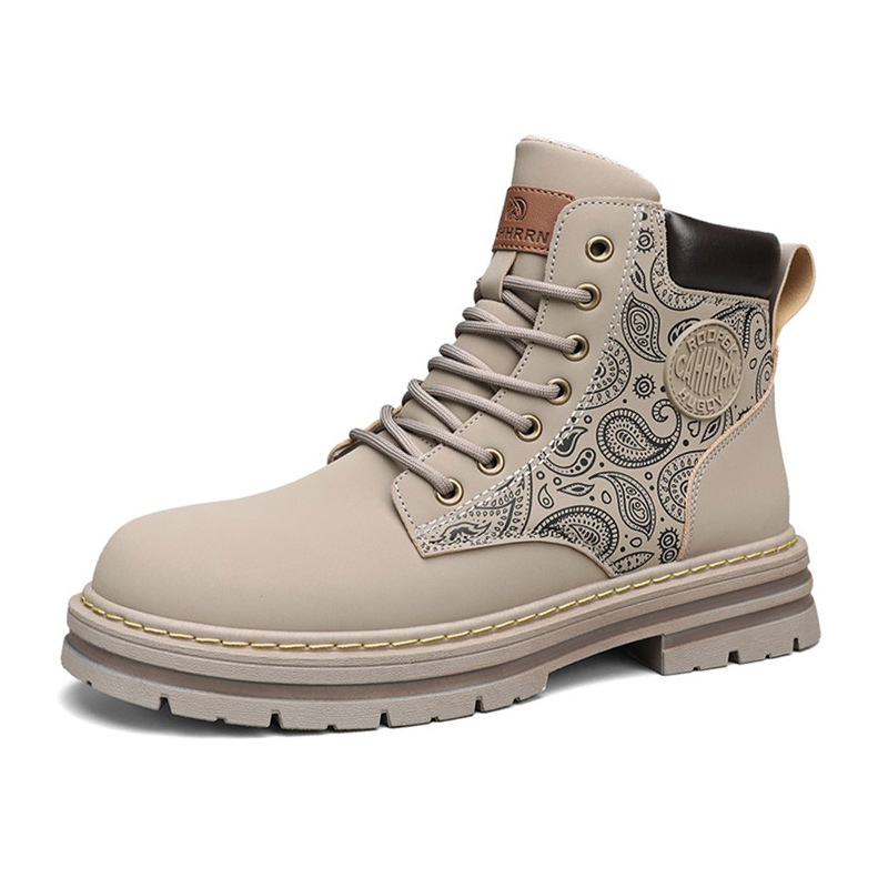 Men's high top Martin boots autumn and winter outdoor casual workwear shoes retro frosted surface thick soled yellow boots image 4