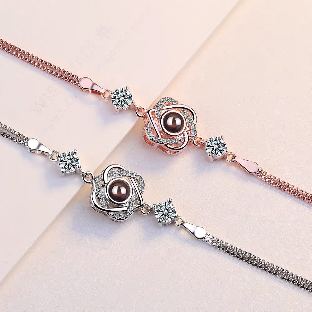 Customized color photo projection s925 pure silver six pointed star bracelet with 100 languages for