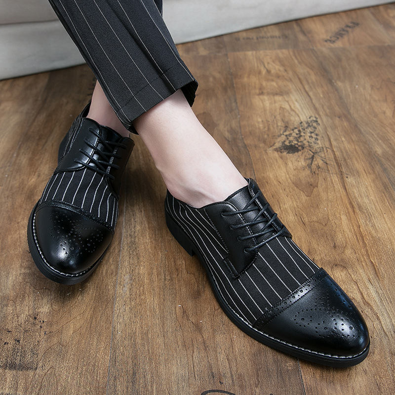 British style men's casual striped breathable business leather shoes