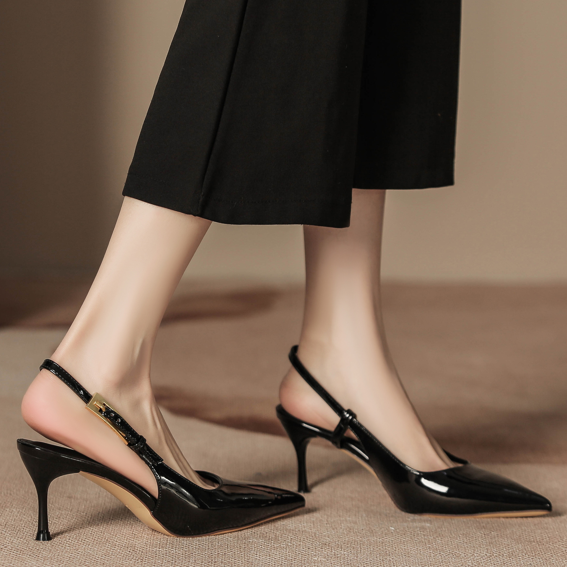 Women's High Heel Pointed Toe Stiletto Ankle Strap Pumps, Sexy Ladylike Red Patent Leather Open-Toe Shoes image 4