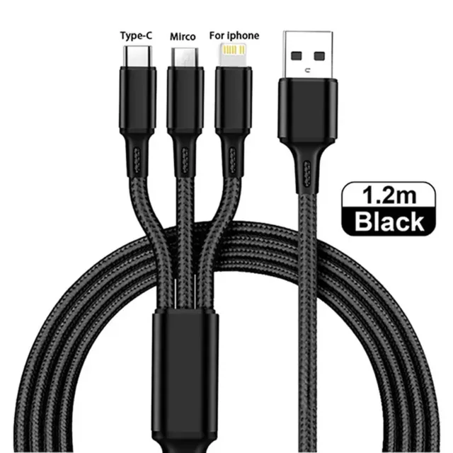 1.2M Charging Cable 3 In 1 USB Type C Charger Cord MultiPort Micro Cable For iPh - 第 12/16 張圖片