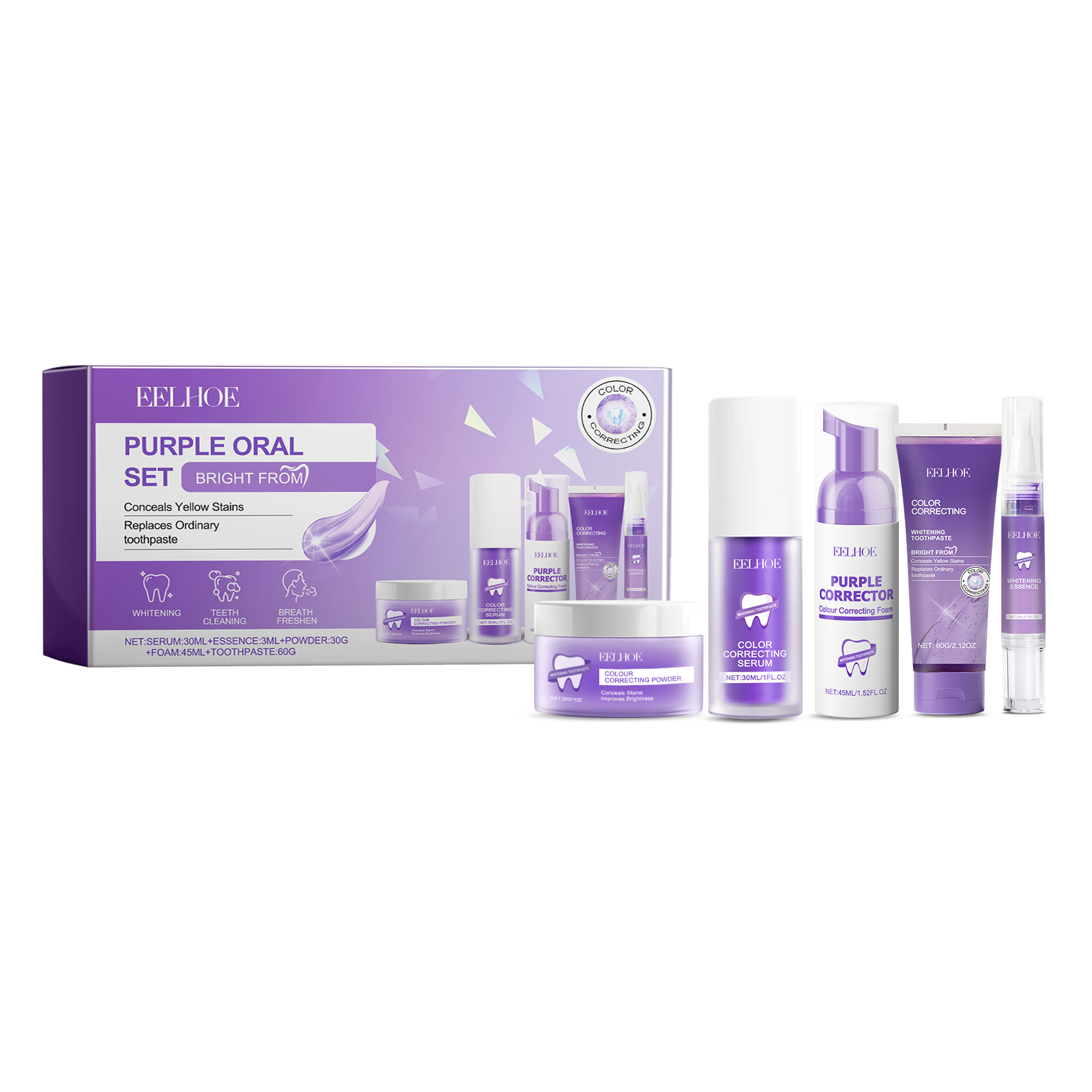 Purple Toned Teeth Set Clean Teeth Fresh Breath Care Mouth C