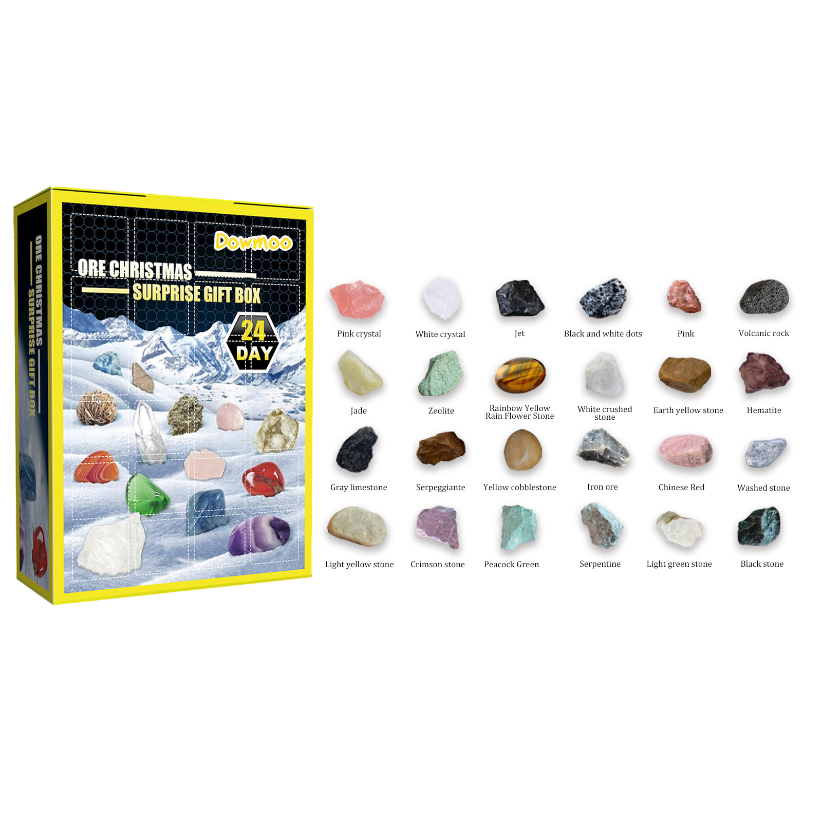 Christmas-themed mineral gift box in festive setting
