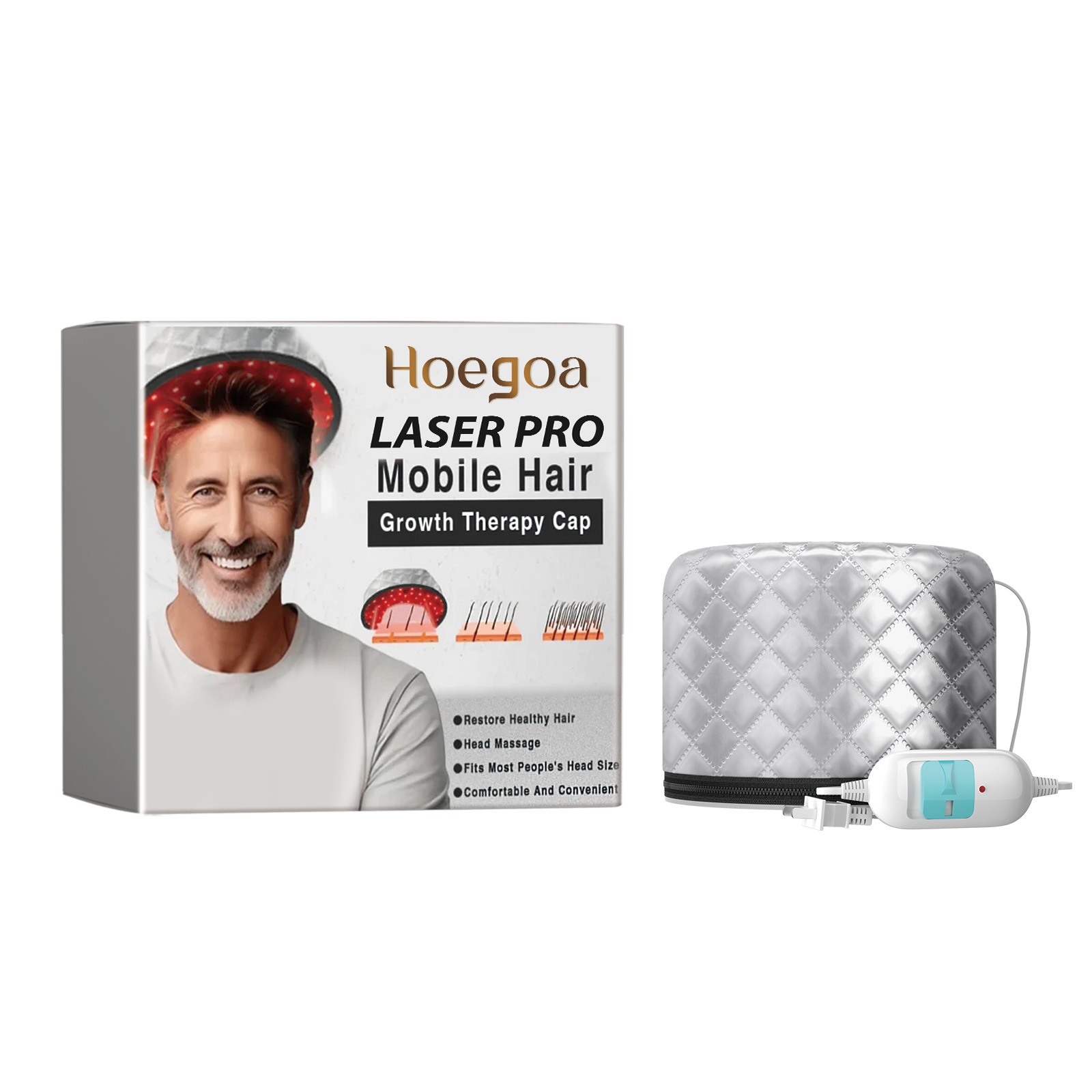 Silver wearable laser therapy cap shown front-on