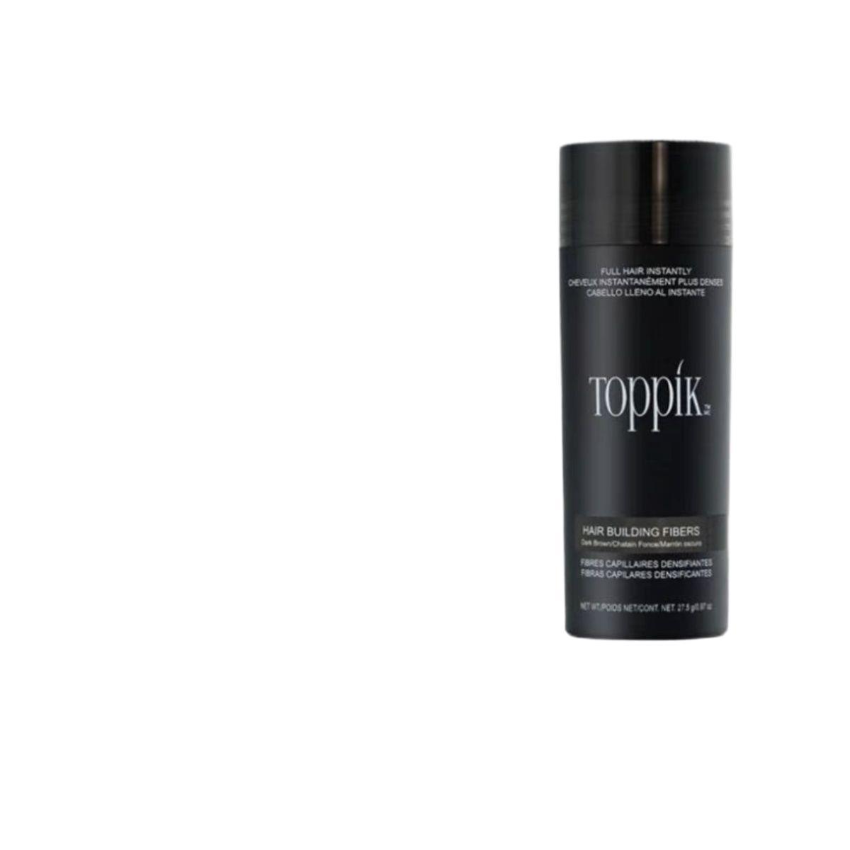 Compact black hair fiber packaging for quick grooming touch-ups