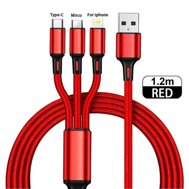 1.2M Charging Cable 3 In 1 USB Type C Charger Cord MultiPort Micro Cable For iPh - 第 14/16 張圖片