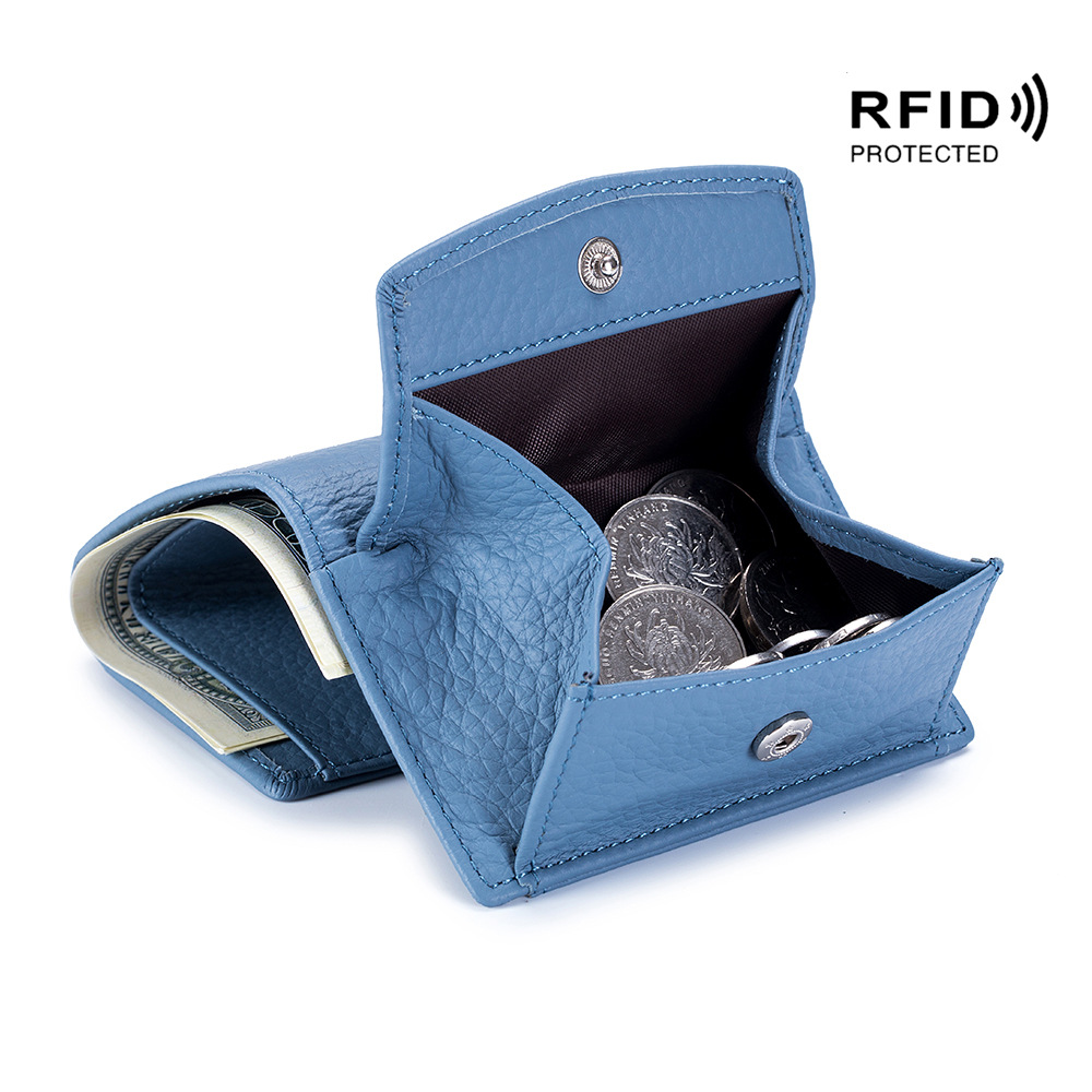 Small wallet women's genuine leather Japanese style fabric RFID coin bag wallet mini short