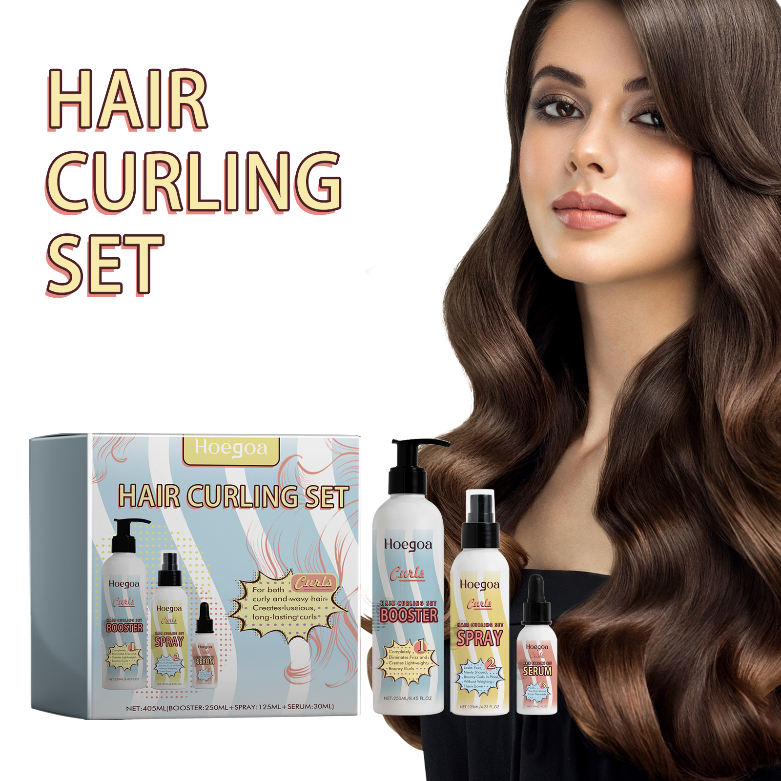 Glossy brown curls showing the set's intended styling finish