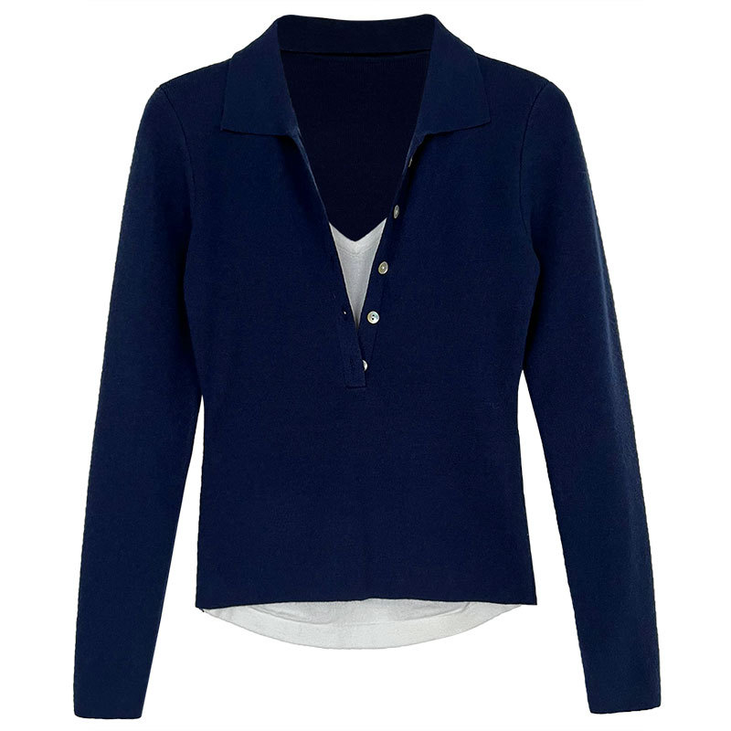 翻领假两件针织上衣800正面