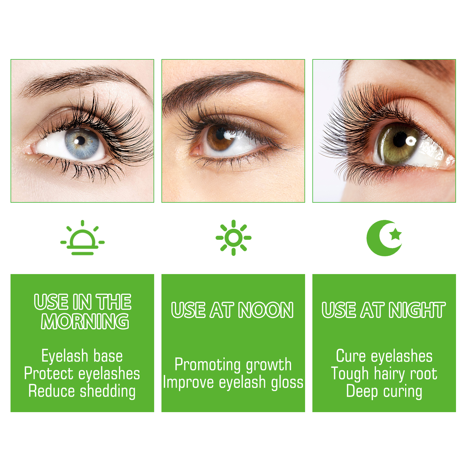 Castor oil lash serum routine with green benefit panels