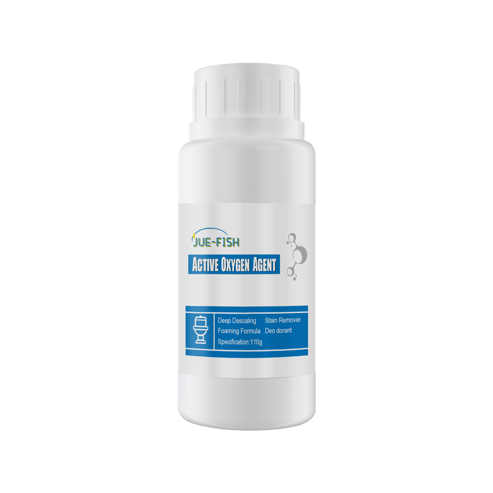 Label-forward active oxygen toilet cleaner bottle