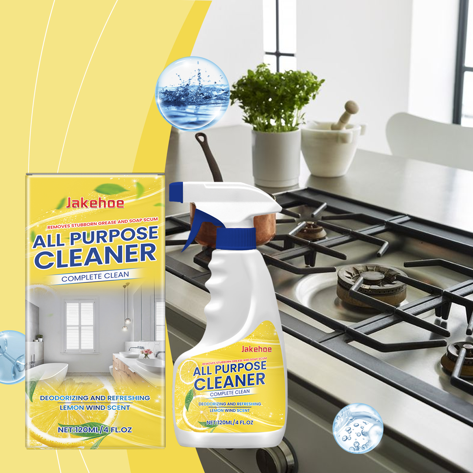 All purpose cleaner positioned near kitchen stovetop