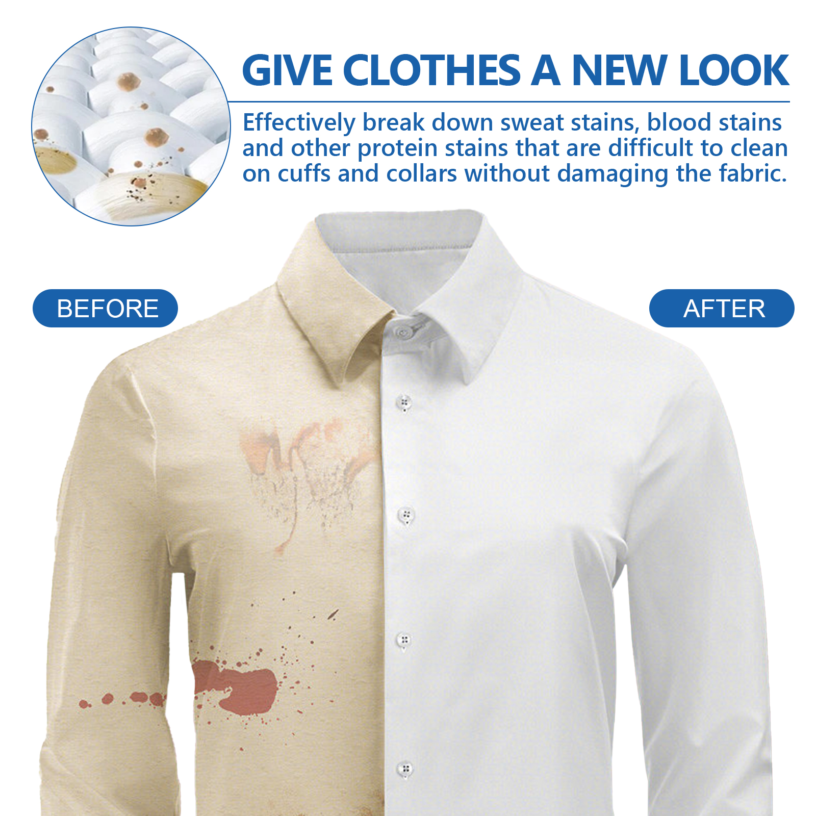 Before and after white shirt stain comparison