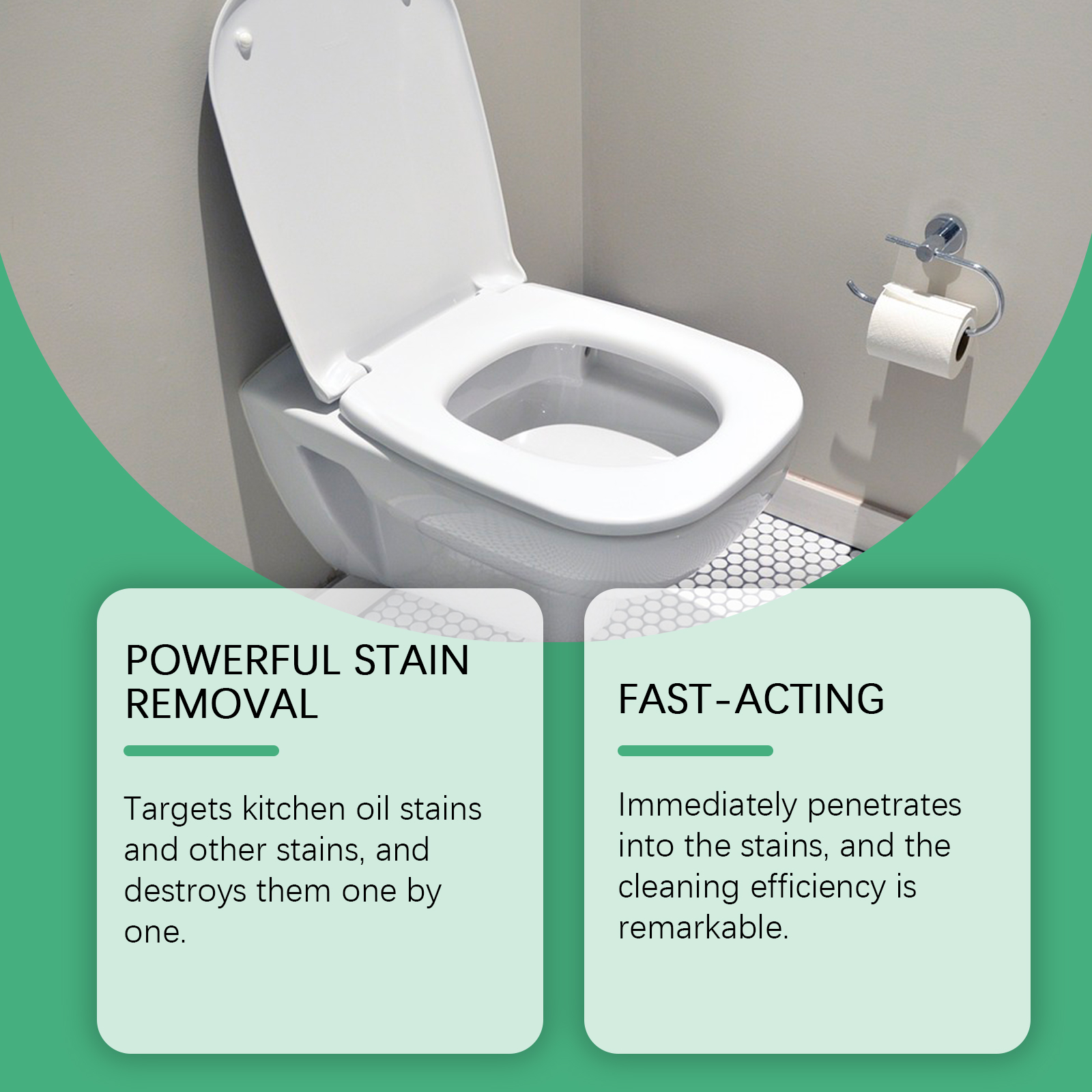 Gel cleaner and nozzle shown for bathroom spot treatment