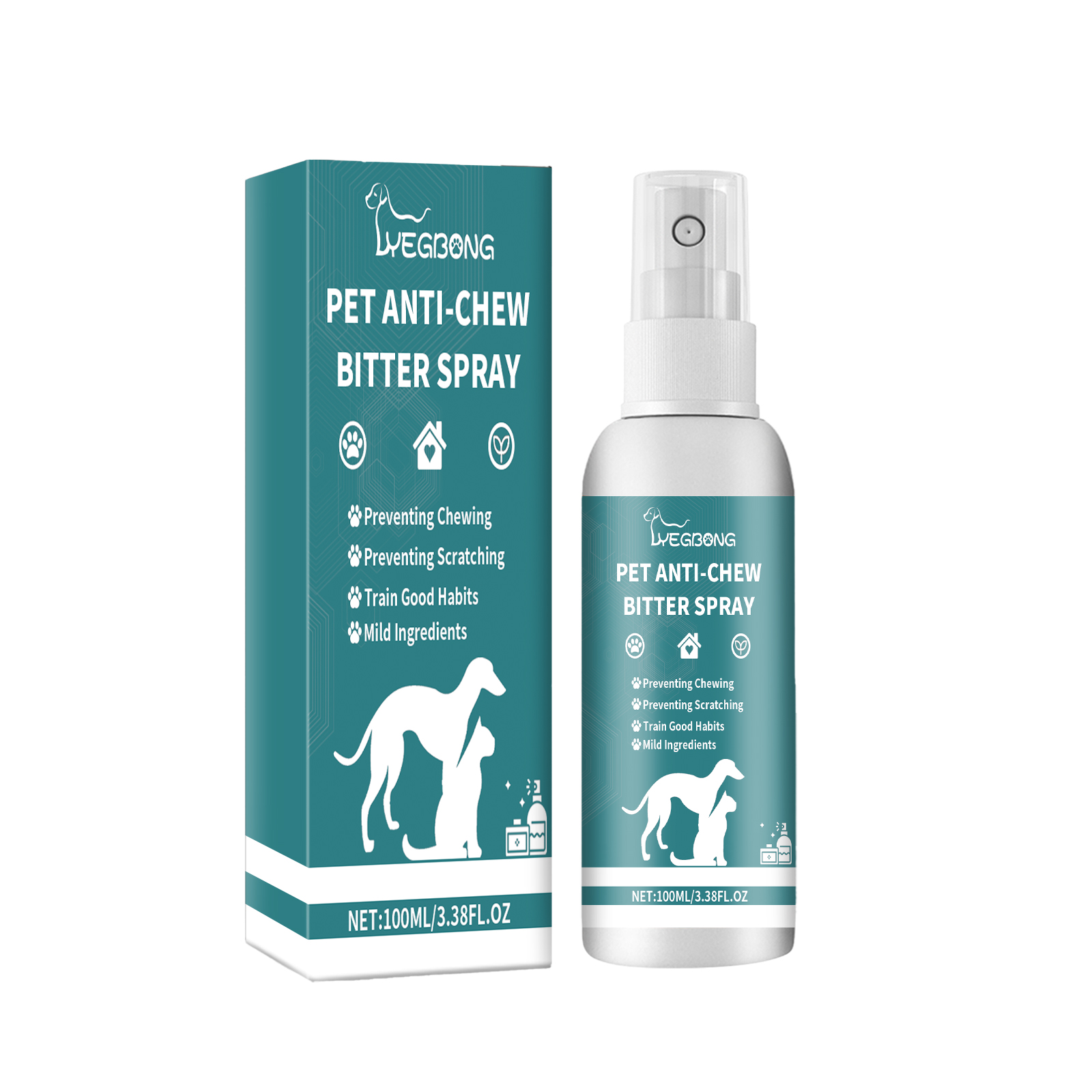 Cat and dog corrective spray bottle with matching retail carton