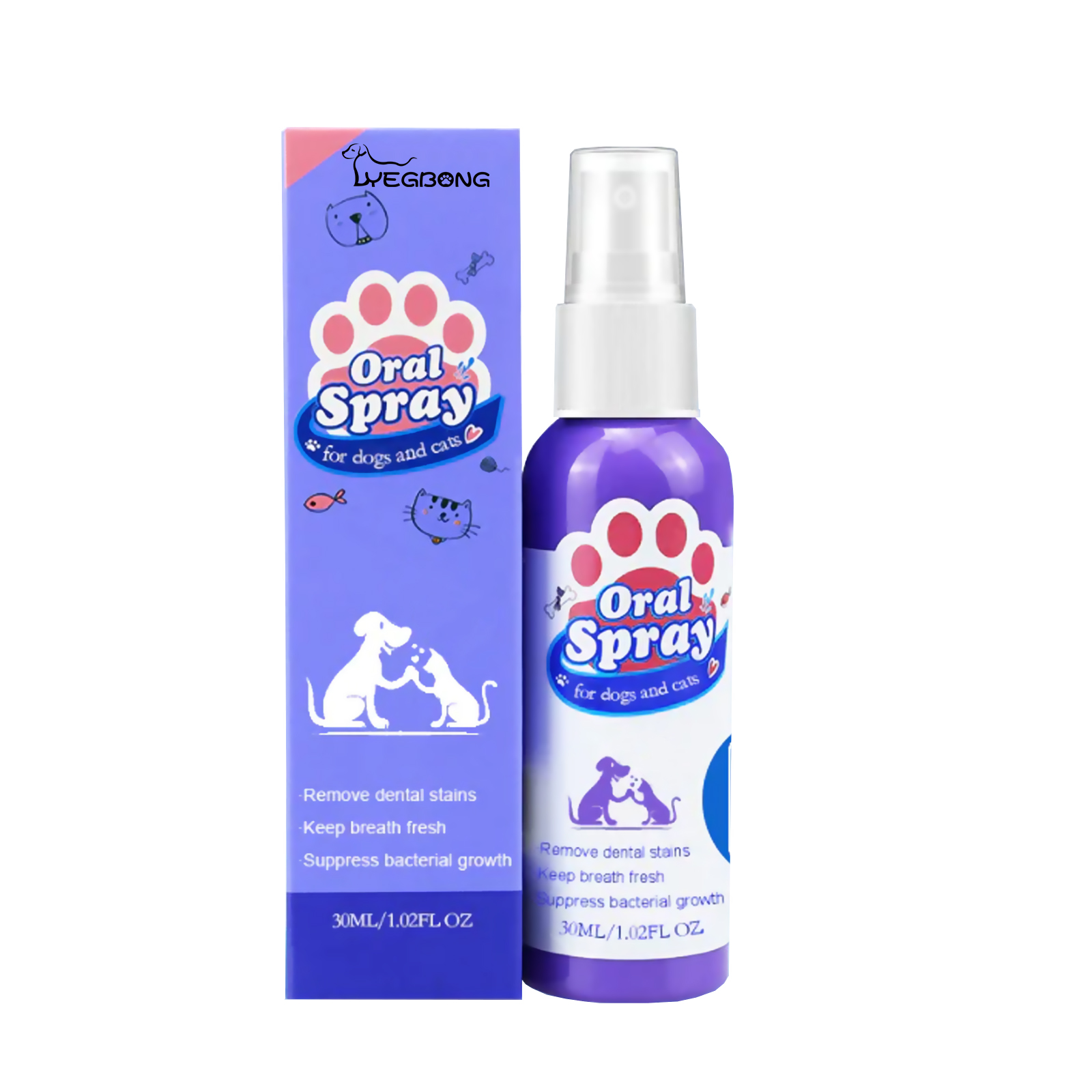 Fine mist pet oral spray applied near dog mouth